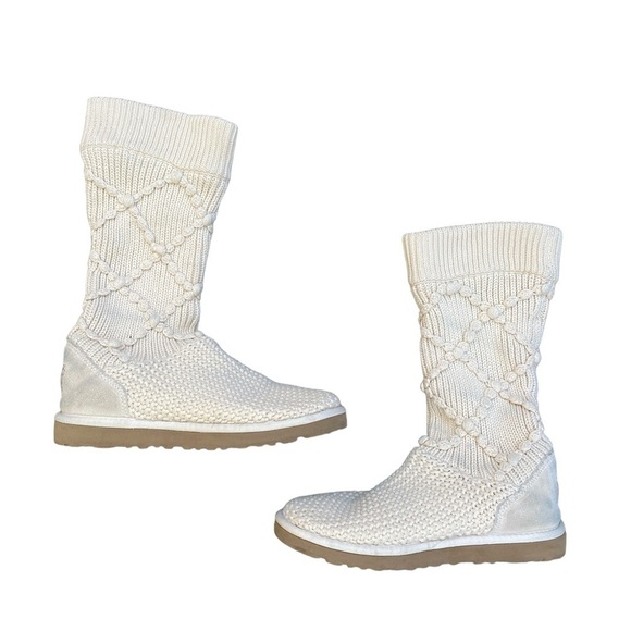 Ugg Classic Argyle Knit Boots Size 7 White Cream - Picture 4 of 8